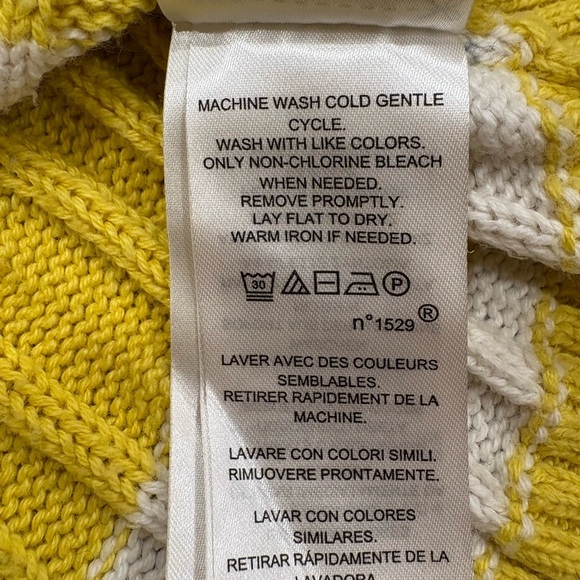 Lauren Ralph Lauren Womens Sweater V-neck Varsity Cable Knit Yellow Stripe Large - Picture 7 of 9